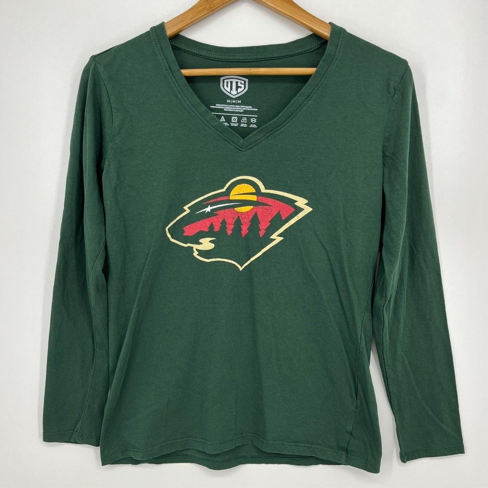 OTS Minnesota Wild NHL Women's Forest Green Long Sleeve V-Neck Graphic T-Shirt M